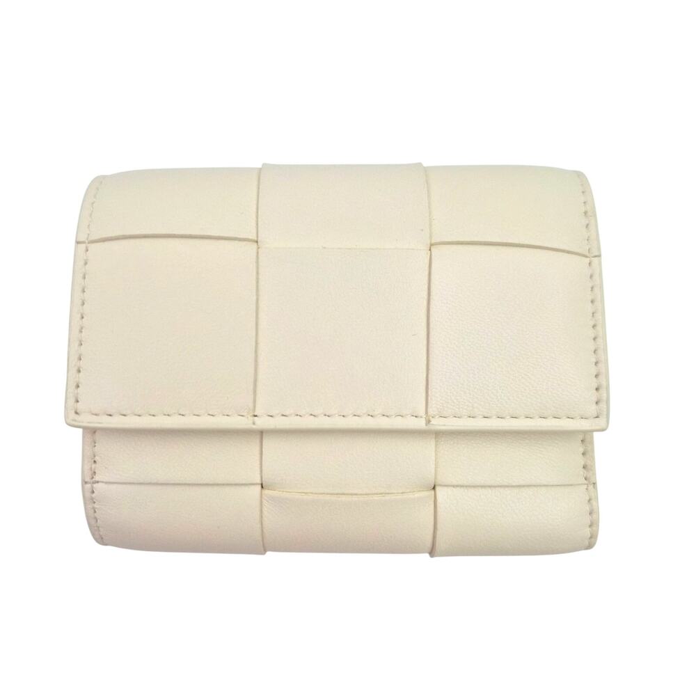 Bottega Veneta White Cassette Intrecciato Small Trifold Wallet